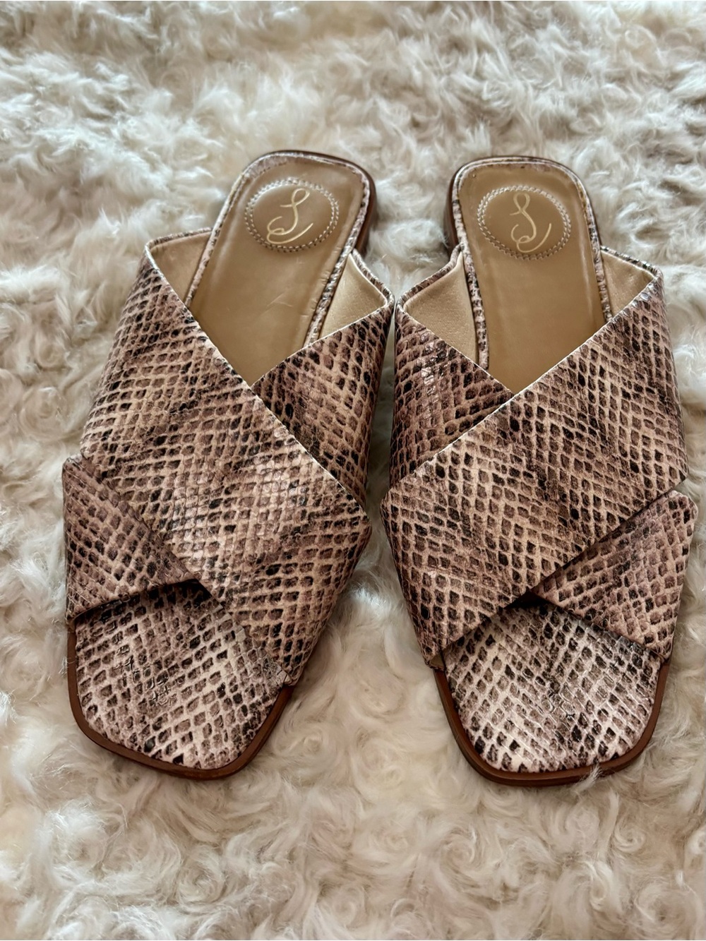 Sam Edelman Idina Snake-Print Crossover Slide Sandals